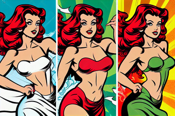 Portrait von sexy Pin-up Girl im bunten Pop-Art Retro-Comic-Stil - Generative Ai