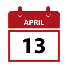 April 13. Vector flat daily calendar icon. Date and time, day, month for birthday, anniversary, appointment, remainder or event. Holiday.