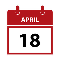 April 18. Vector flat daily calendar icon. Date and time, day, month for birthday, anniversary, appointment, remainder or event. Holiday. World Heritage Day