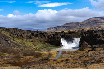 Godafoss a horseshoe shaped waterfall in Iceland 12 meters high called "Waterfall of the Gods"