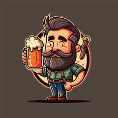 Happy man holding beer cartoon vector illustration 