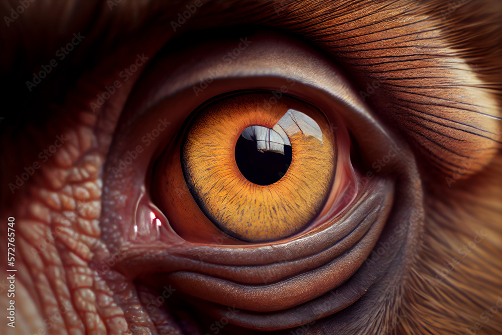Poster beautiful photo of an monkey eye taken at close range. generative ai technology.