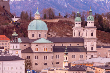 Salzburg. Picturesque view of the old historical part of the city at dawn.