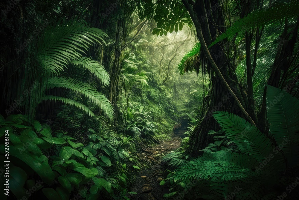 Canvas Prints Dense rainforest with lush green foliage. Generative AI