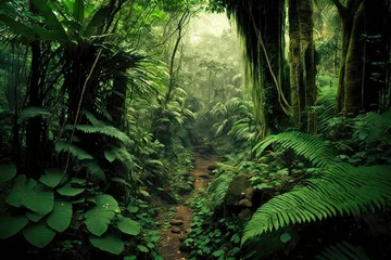 Foto op Canvas Dense rainforest with lush green foliage. Generative AI © Kanisorn