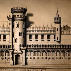 Palace blueprint concept with medieval towers - AI Illustration
