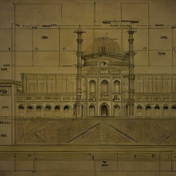 Building of the palace blueprint - Illustration AI