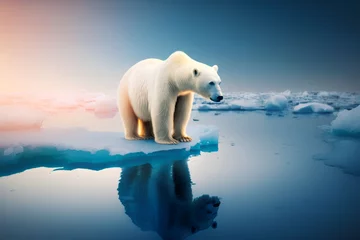 Foto op Canvas Melting Ice Around Polar Bears Has A Direct Impact On Their Population, Generative AI © Salsabila Ariadina