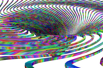 3d rendered spiral arms merging in hole colored shiny reflection