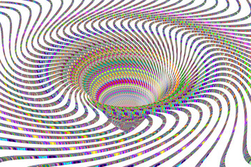 3d rendered spiral arms merging in hole colored shiny reflection