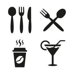 Restaurant and cafe icons set on white background.
