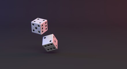 dice being thrown randomly on a plain background (3d illustration)