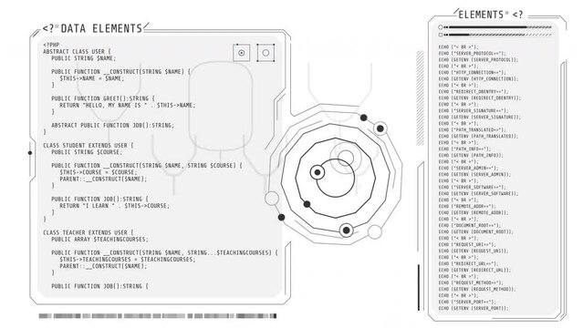 Animation of the coding in windows HUD interface.