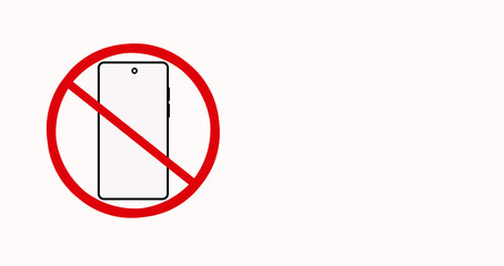 Phone off. ban. Icon of forbidden cellphone. Forbidden smartphone icon with space to write text