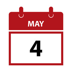 May 4. Vector flat daily calendar icon. Date and time, day, month for birthday, anniversary, appointment, remainder or event. Holiday. International Firefighters Day, Coal Miners' Day