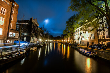 Canal in down town Amsterdam at night