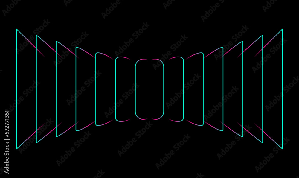Aufkleber Abstract perspective rectangles line frame overlay pattern by colorful light line glitch effect isolated on black background. Vector illustration AI technology, digital, communication, science, music