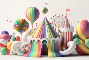 bstract fantasy 3d rainbow carnival deign on white background,generative,ai.