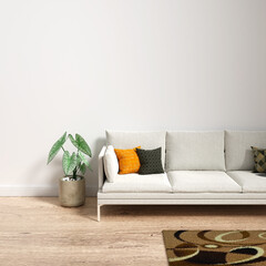 Modern living room with sofa, 3d render