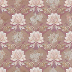 2d flat Baroque floral wallpaper, beautiful white cream pink peach gardenias, seamless repeat, smooth