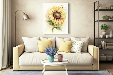 Watercolor painting of a cheerful sunflower 