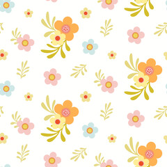 Seamless pattern of hand drawn of fresh, garden on isolated background. Design for mother’s day, springtime and summertime celebration, scrapbooking, textile, home decor, paper craft.