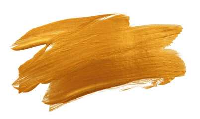 Grunge Gold and bronze glitter color smear painting brushstroke element on white background.