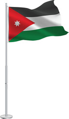 Isolated waving national flag of Jordan on flagpole