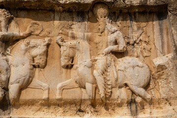 Rock Relief of Bahram I and Ahura Mazda, Chogan Valley, Fars, Iran