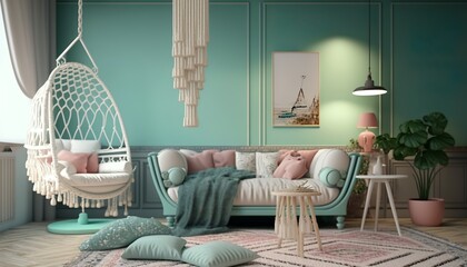 beautiful livingroom with nice color and macrame pattern