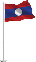 Isolated waving national flag of Laos on flagpole
