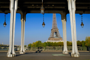 Eiffel Tower of Paris in France seen of the “Pont de Bir Hakeim”