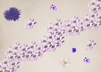 Sepia linen background with flowers