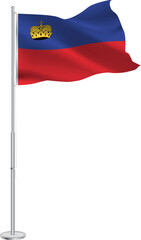 Isolated waving national flag of Liechtenstein on flagpole