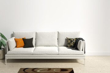 Modern living room with sofa, 3d render