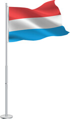 Isolated waving national flag of Luxembourg on flagpole