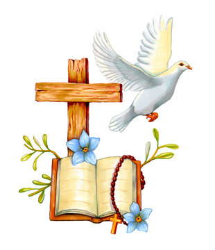 Christian cross and dove
