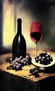 Red wine with grapes- Created with Generative AI Technology