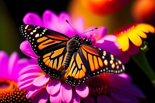 Monarch Butterfly on a bright pink flower
