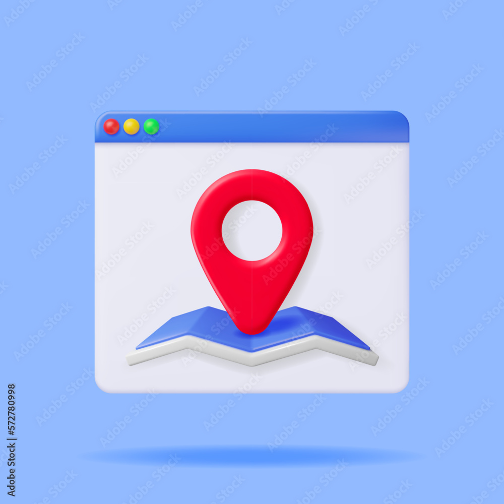 Poster 3d folded paper city suburban map with location pin in browser window isolated. render abstract gene