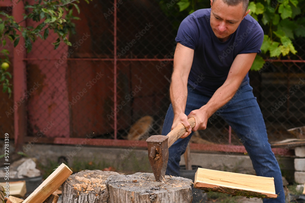 Poster a lumberjack is chopping wood.