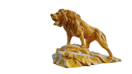 Yellow Low poly lion on stone rendering 3d art isolated png with transparent background
