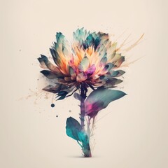 Abstract double exposure watercolor flower - generative ai