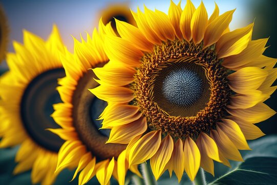 Sunflower photography macro shot style. Generative AI illustration