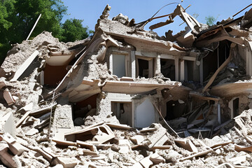 The ruins of the house after the earthquake, Generative AI