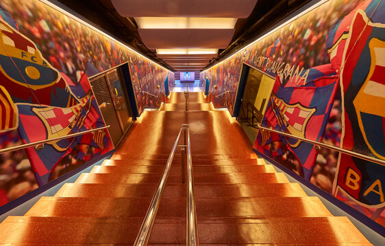 Players' tunnel at Camp Nou arena - the official playground of FC Barcelona 