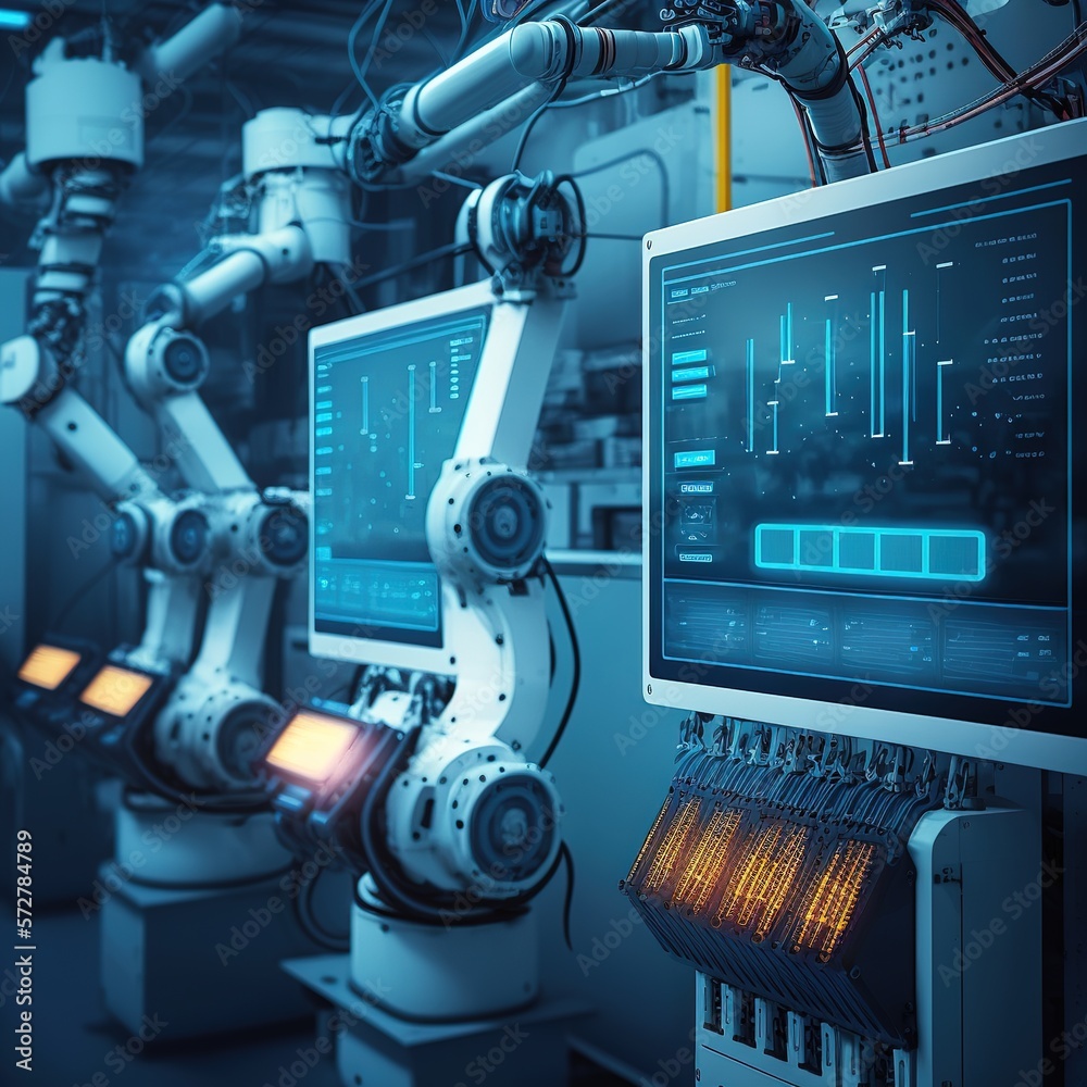 Poster on a real-time monitoring system software, an automation robot arms a machine in an intelligent fact
