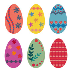 Bright Easter eggs decorated with different colors, with a variety of patterns.