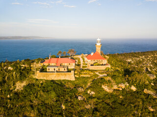 Fototapeta na wymiar Another perspective of Barrenjoey head of Sydney Pacific coast with the lighthouse overlooking palm beach on a sunny day.