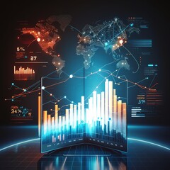Business analysis big data sciences and economic growth with financial graph. Concept of virtual dashboard technology digital marketing and global economy investment network, generative ai